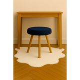 Lacivert Teddy Yuvarlak Puf Bench Ahşap Modern Ayak Dekoratif Peluş Tabure