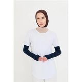 Lacivert Tesettür Parmak Geçmeli Kolluk Viskon Düz 1024_02