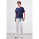 Lacivert V Yaka Pamuklu Düz Renk Slim Fit Erkek T-shirt