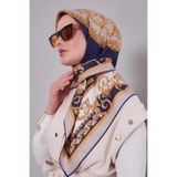 Lacivert Varak Desen Twill İpek Eşarp