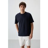 Lacivert Waffle İnterlok Yüzeyi Dokulu Oversize Fit Basic Erkek T-Shirt - 88380