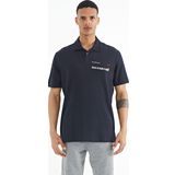 Lacivert Yazı Baskılı Standart Form Polo Yaka Erkek T-shirt - 88236