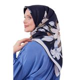 Lacivert Zambak Desen Twill Ipek Esarp
