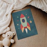 Lacivert Zeminli Roket Çocuk Odası Duvar Posteri Çerçeveli Tablo Duvar Dekorasyonu - 21 x 30 - Çerçevesiz Poster