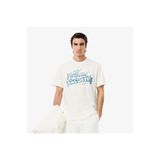 Lacoste Erkek Classic Fit Bisiklet Yaka Baskılı Beyaz T-Shirt