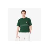 Lacoste Erkek Classic Fit Bisiklet Yaka Desenli Koyu Yeşil T-shirt
