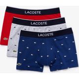 Lacoste Erkek Desenli 3'Lü Lacivert - Gri -Kırmızı Boxer 5H3411.W3T - XL - Renkli