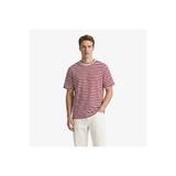 Lacoste Erkek Relaxed Fit Bisiklet Yaka Çizgili Bordo T-Shirt