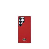 Lacoste Galaxy S25 Ultra Metal Logolu PU Pike Desenli Kırmızı Telefon Kılıfı