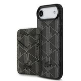 Lacoste İphone 17 Air Kılıf Lisanslı M-Safeli Pu Deri Kartlıklı Karışık Monogram Desenli Kapak Siyah