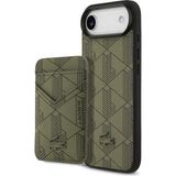 Lacoste İphone 17 Air Kılıf Lisanslı M-Safeli Pu Deri Kartlıklı Karışık Monogram Desenli Kapak Yeşil