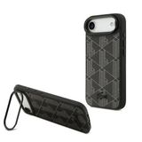 Lacoste İphone 17 Air Kılıf Lisanslı M-Safeli Standlı Pu Deri Karışık Monogram Desenli Kapak Siyah