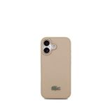 Lacoste iPhone 17 Pike Desenli Metal Logolu Kartlıklı Magsafe Bej Uyumlu Telefon Kılıfı