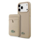 Lacoste İphone 17 Pro Max Kılıf Lisanslı M-Safeli Pu Pike Desenli Metal Logo Kartlıklı Kapak Bej
