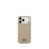Lacoste iPhone 17 Pro Max Pike Desenli Metal Logolu Kartlıklı Magsafe Bej Uyumlu Telefon Kılıfı