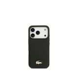 Lacoste iPhone 17 Pro Metal Logolu PU Deri Tasarımlı Magsafe Siyah Uyumlu Telefon Kılıfı
