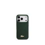 Lacoste iPhone 17 Pro Metal Logolu PU Deri Tasarımlı Magsafe Yeşil Uyumlu Telefon Kılıfı