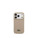 Lacoste iPhone 17 Pro Pike Desenli Metal Logolu Kartlıklı Magsafe Bej Uyumlu Telefon Kılıfı