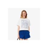 Lacoste Kadın Oversize Fit Bisiklet Yaka Baskılı Beyaz T-Shirt