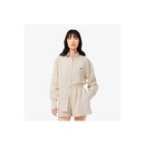 Lacoste Kadın Oversize Fit Çizgili Keten Krem Gömlek
