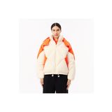 Lacoste Kadın Oversize Fit Kapüşonlu Renk Bloklu Krem Şişme Mont