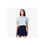 Lacoste Kadın Regular Fit Bisiklet Yaka Çizgili Mavi T-Shirt
