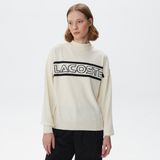 Lacoste Kadın Regular Fit Dik Yaka Baskılı Beyaz Kazak - 38