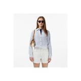 Lacoste Kadın Relaxed Fit Keten Çizgili Mavi Gömlek