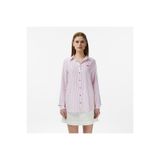 Lacoste Kadın Relaxed Fit Keten Çizgili Pembe Gömlek