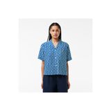 Lacoste Kadın Relaxed Fit Kısa Kollu Monogram Mavi Gömlek