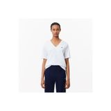 Lacoste Kadın Relaxed Fit V Yaka Beyaz T-shirt