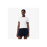 Lacoste Kadın Slim Fit Bisiklet Yaka Desenli Beyaz T-Shirt
