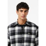Lacoste Men's Loose Fit Button-Down Linen Shirt Rahat Kesim Pamuklu Kareli Erkek Gömlek Gri