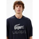 Lacoste Men's Loose Fit Navy Tshirt Pamuklu Geniş Kalıp Reflektörlü Bisiklet Yaka Baskılı Erkek Tişört Lacivert