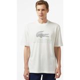 Lacoste Men's Loose Fit Tshirt Pamuklu Geniş Kalıp Reflektörlü Bisiklet Yaka Baskılı Erkek Tişört Krem