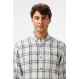 Lacoste Men's Regular Fit Dark Blue Linen Shirt Ekose Keten Erkek Gömlek Koyu Mavi - Koyu - Mavi