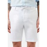 Lacoste Men's Regular Fit White Bermuda Shorts Erkek Keten Pamuk Bermuda Şort Beyaz