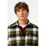 Lacoste Men's Relaxed Fit Button-Down Linen Shirt Rahat Kesim Pamuklu Kareli Erkek Gömlek Haki - XL