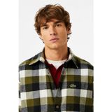 Lacoste Men's Relaxed Fit Button-Down Linen Shirt Rahat Kesim Pamuklu Kareli Erkek Gömlek Haki