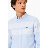 Lacoste Men's Slim Fit Blue Shirt Slim Fit Pamuklu Renk Bloklu Erkek Gömlek Mavi