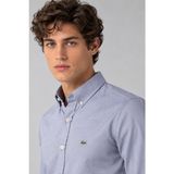 Lacoste Mens Slim Fit Gray Cotton Shirt Dar Kesim Pamuklu Erkek Gömlek Gri