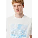 Lacoste Men's Tennis Print Classic Fit Cotton Tee Bisiklet Yaka Grafik Baskılı Erkek Tişört Beyaz