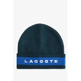 Lacoste Renk Bloklu %100 Yün Erkek Bere Koyu Yeşil Mavi Beyaz