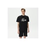 Lacoste Siyah Erkek Relaxed Fit Bisiklet Yaka Baskılı T-shirt