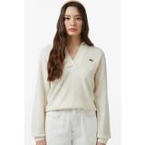 Lacoste Women's Classic Fit Polo Collar Cream Sweater Kadın Polo Yaka Clasic Fit Yün Kaşmir Kazak Krem