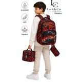 LaddyCo İlkokul Çantası Erkek Çocuğu 3`lü Set Kırmızı İlk Okul Çantası Karakter Baskılı Takım