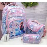 LaddyCo Ilkokul Çantası Kız Çocuğu 3`lü Set Pembe Ilk Okul Çantası Karakter Baskılı Takım - 01P-Pembe