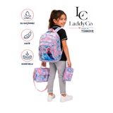 LaddyCo İlkokul Çantası Kız Çocuğu 3`lü Set Pembe İlk Okul Çantası Karakter Baskılı Takım
