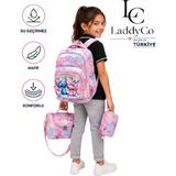 LaddyCo Ilkokul Çantası Kız Çocuğu 3`lü Set Renkli Ilk Okul Çantası Karakter Baskılı Takım - sırt çantası - Siyah - Çanta ölçüleri: boy 40cm En: 30 cm Genişlik:18 cm, Beslenme ölçüleri: boy: 18 cm En:21 cm Derinlik: 9 cm