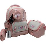 LaddyCo Kız Çocuk Ilkokul Çantası Suya Dayanıklı Kumaş 3'lü Takım Pembe Okul Sırt Çantası 519 - Pembe